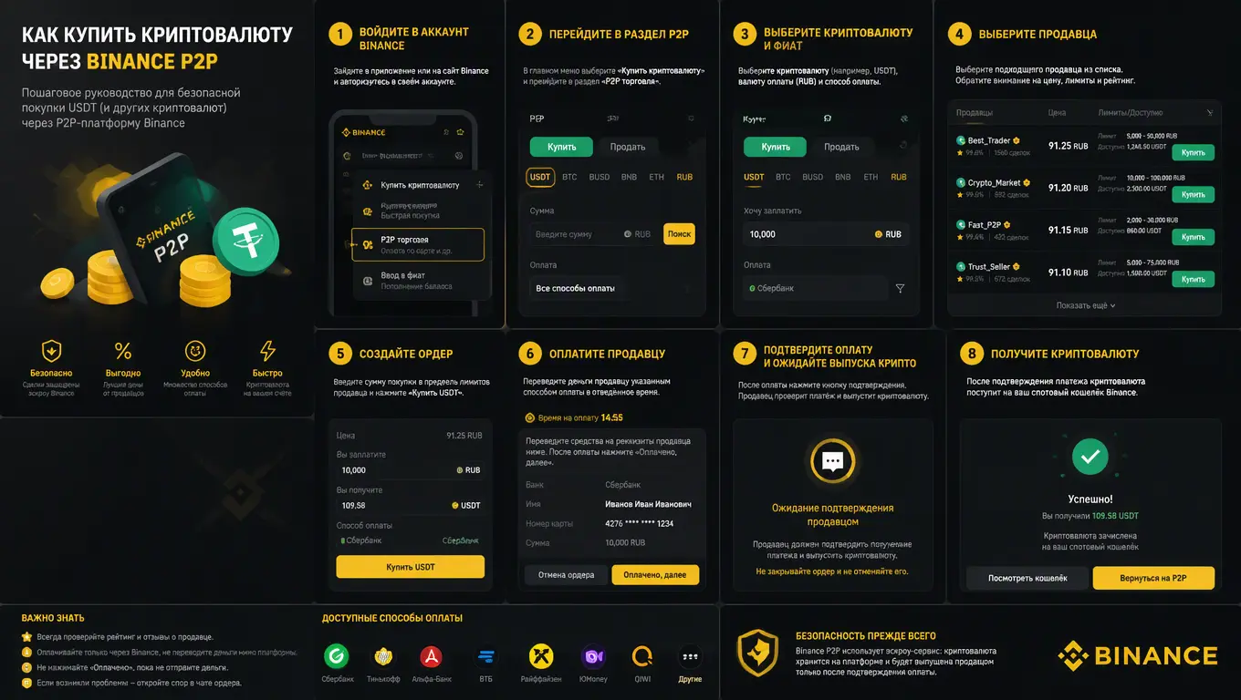 Пошаговая покупка криптовалюты через P2P на Binance